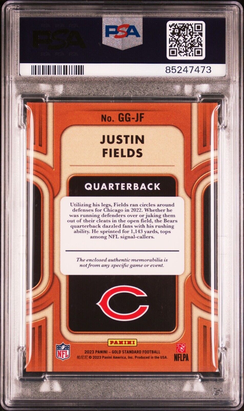 2023 Panini Gold Standard Gold Gear Justin Fields 183/299 PSA 8 Pop 1