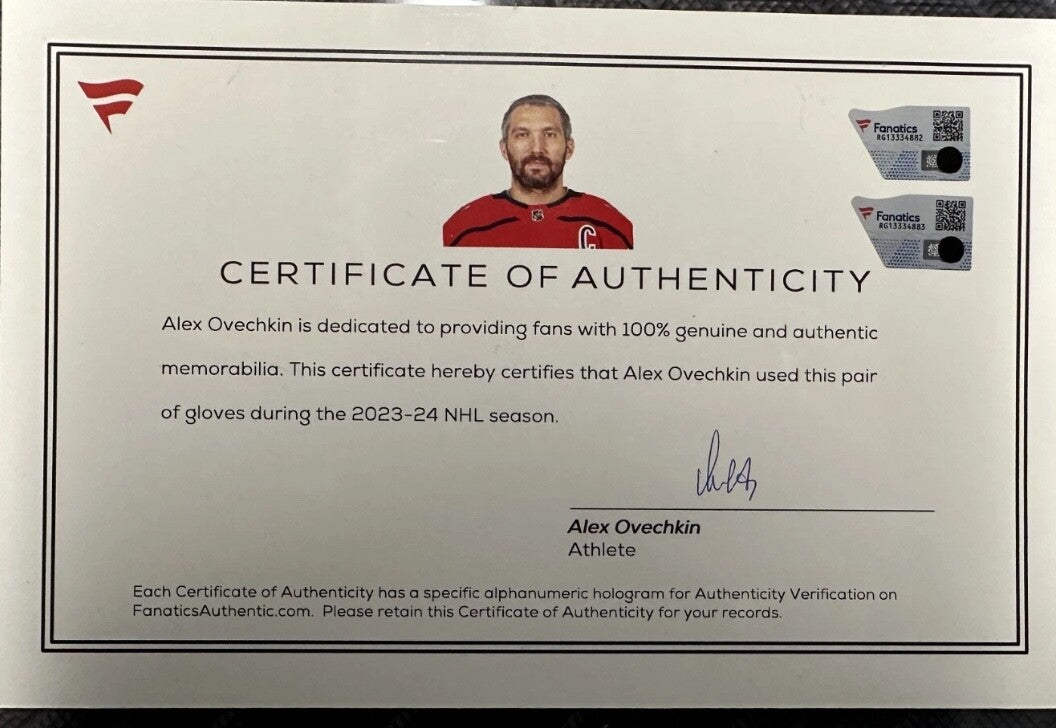 Alex Ovechkin GR8 Game Worn CCM Gloves Signed Fanatics Player Authenticated