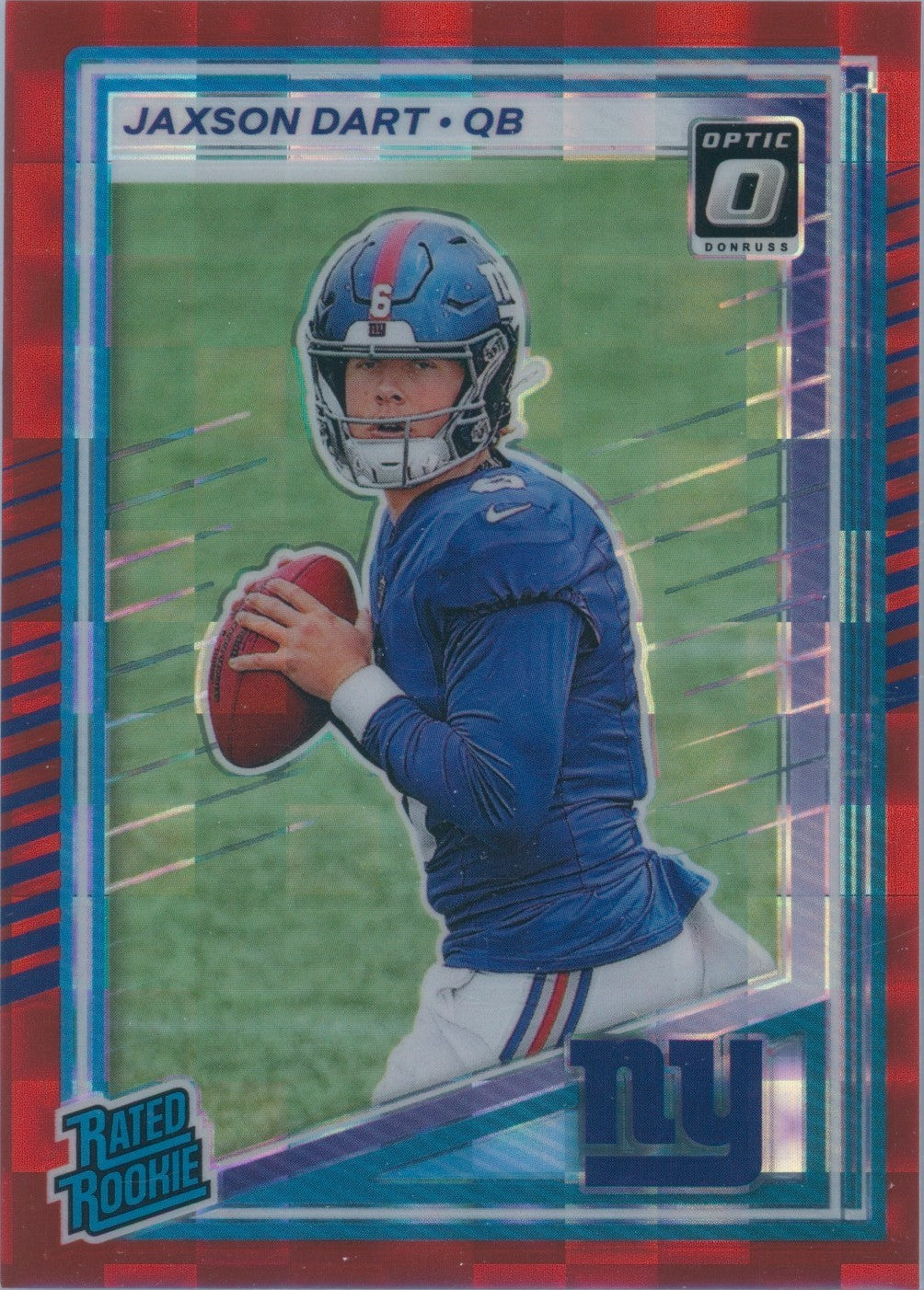 2025 Donruss - Rated Rookie Jaxson Dart #400 Optic Preview Red Pandora RC Giants