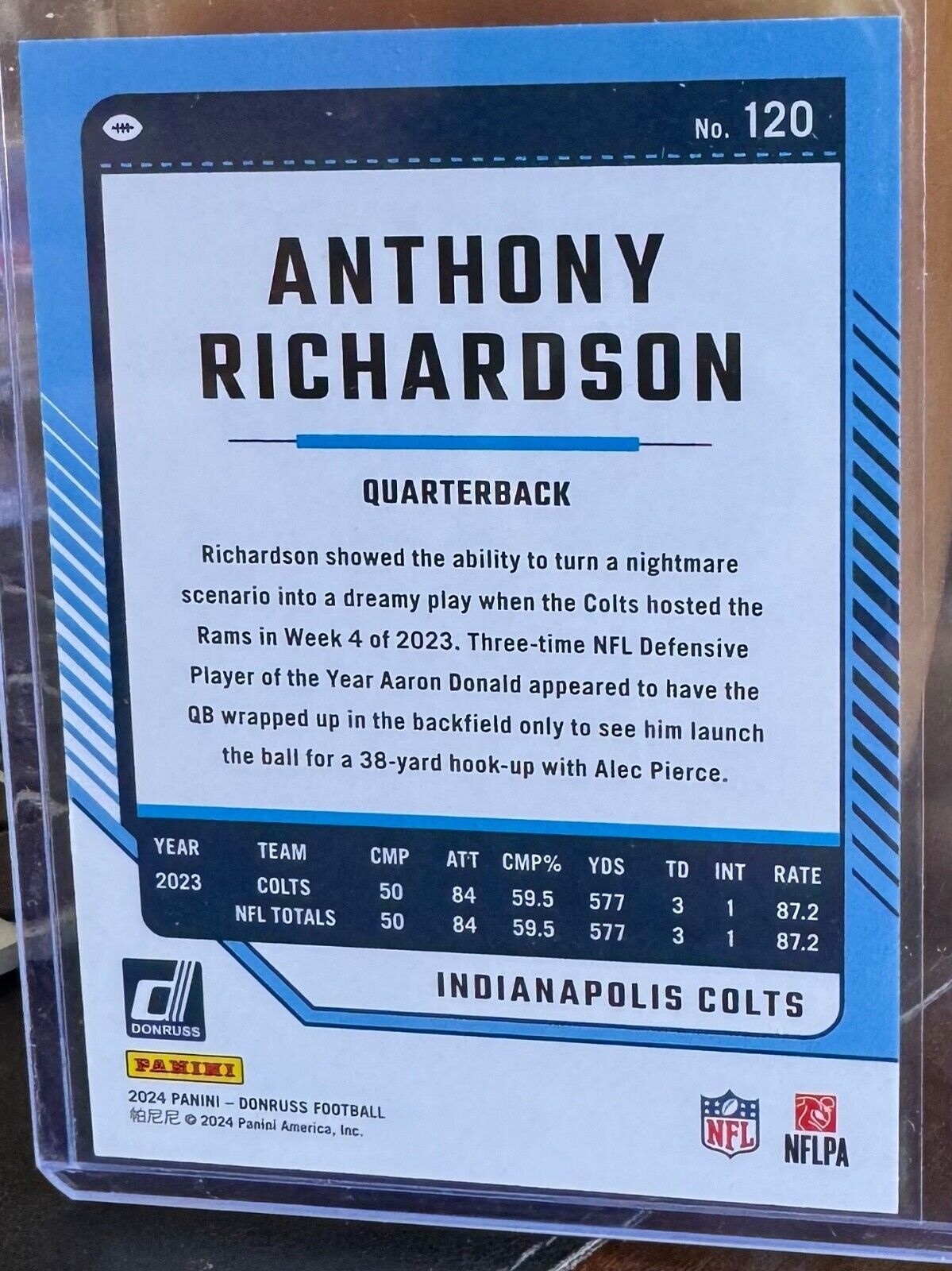 2024 Donruss Anthony Richardson Press Proof Silver 96/100