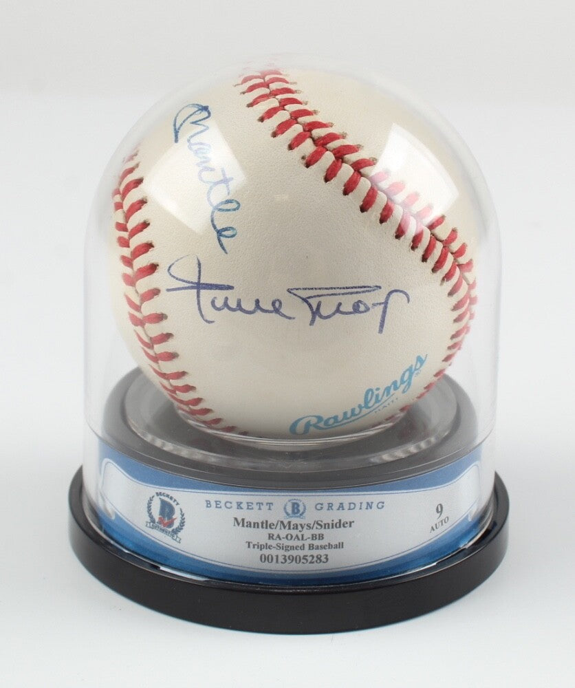 Mickey Mantle / Willie Mays / Duke Snider Signed OAL Baseball BGS Encapsulated