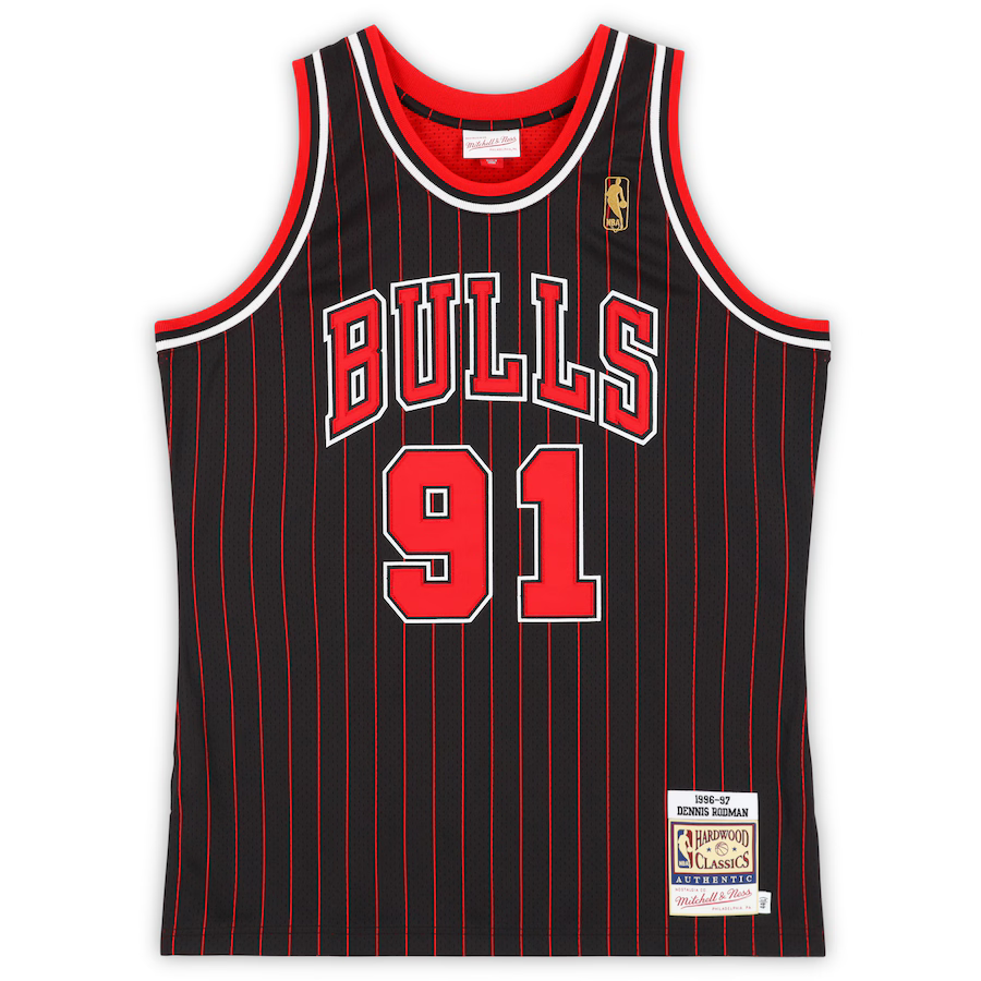 Dennis Rodman Chicago Bulls Autographed Black Pinstripe Mitchell & Ness 1996-97