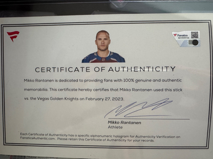Mikko Rantanen Game Used 40th Goal Signed Stick Fanatics Player Verified