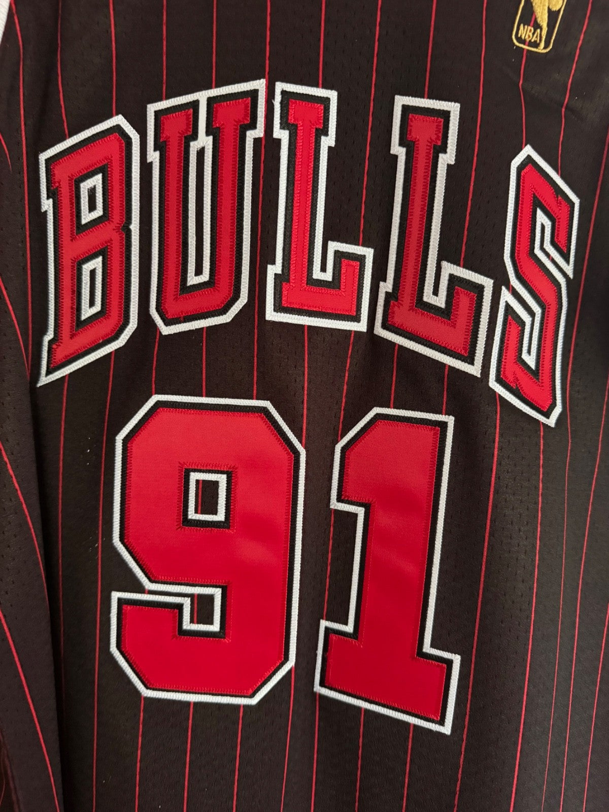 Dennis Rodman Chicago Bulls Autographed Black Pinstripe Mitchell & Ness 1996-97