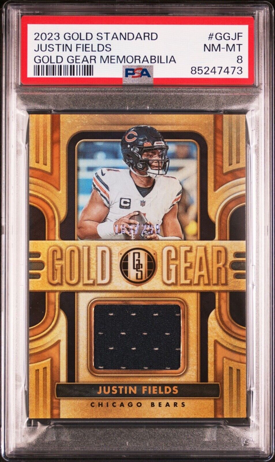 2023 Panini Gold Standard  Gold Gear Justin Fields 183/299 PSA 8 Pop 1