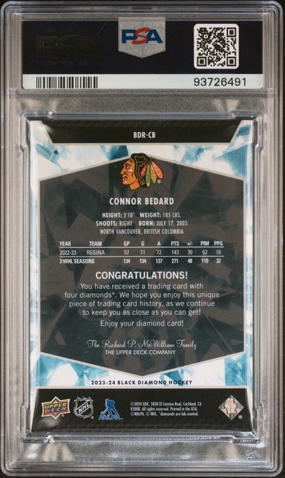 2023 UPPER DECK RARE Connor Bedard BLACK DIAMOND Rookie QUAD-EMERALD [#3/10] SSP