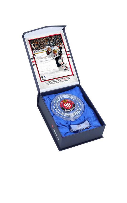 Connor Bedard NHL Debut Crystal Puck Chicago Blackhawks Game Ice Fanatics
