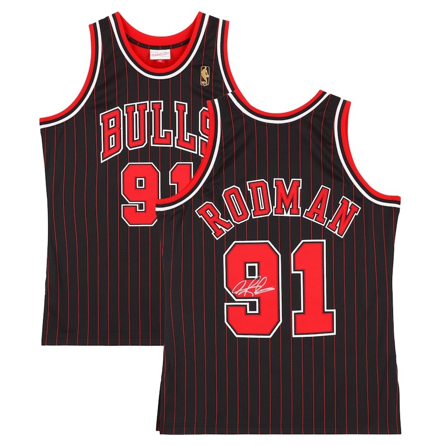 Dennis Rodman Chicago Bulls Autographed Black Pinstripe Mitchell & Ness 1996-97
