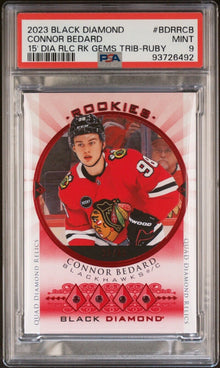 2023 UPPER DECK RARE Connor Bedard BLACK DIAMOND ROOKIE GEMS RUBY PSA 9 #35/49
