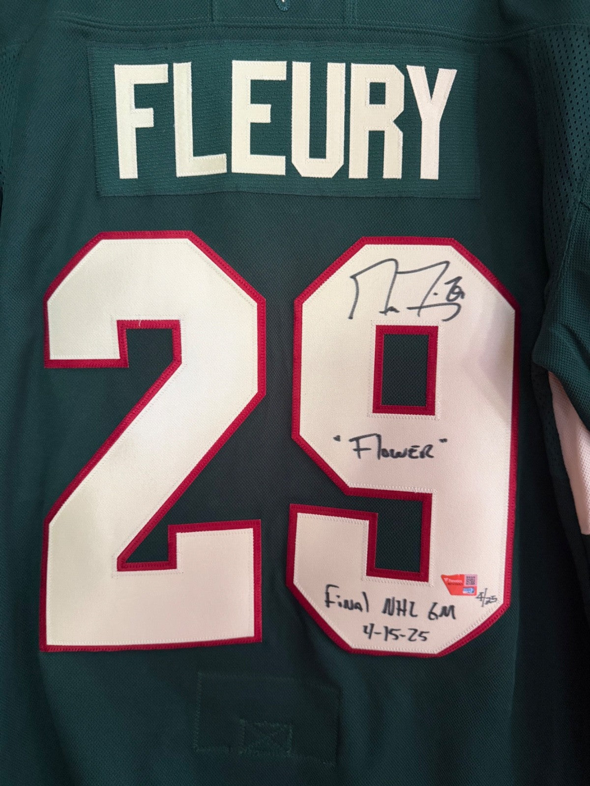 Marc-André Fleury Final NHL Game Signed & Inscribed Jersey – “Flower” – 4/10/25