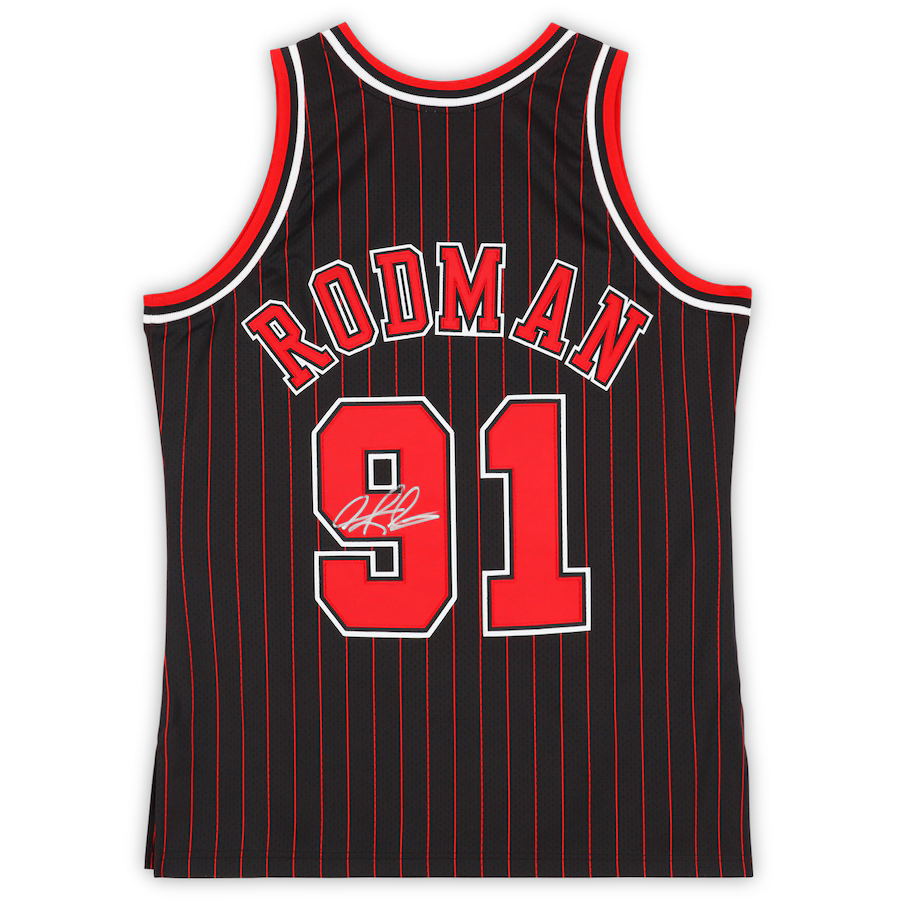 Dennis Rodman Chicago Bulls Autographed Black Pinstripe Mitchell & Ness 1996-97