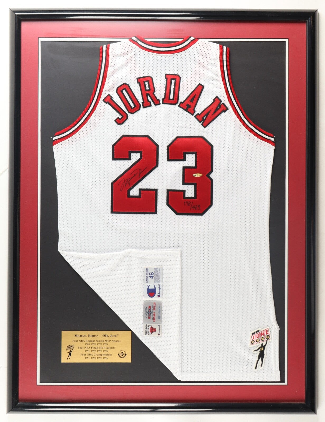 Michael Jordan Signed Mr. June 1995-96 Pro Cut Chicago Bulls Framed Jersey UDA