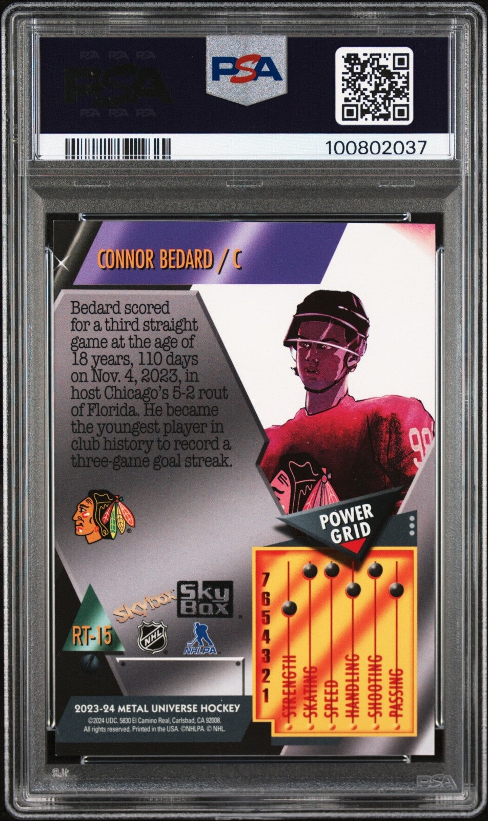 2023-24 Skybox Metal Universe 2013 Retro Connor Bedard RC RARE LOW POP PSA 8
