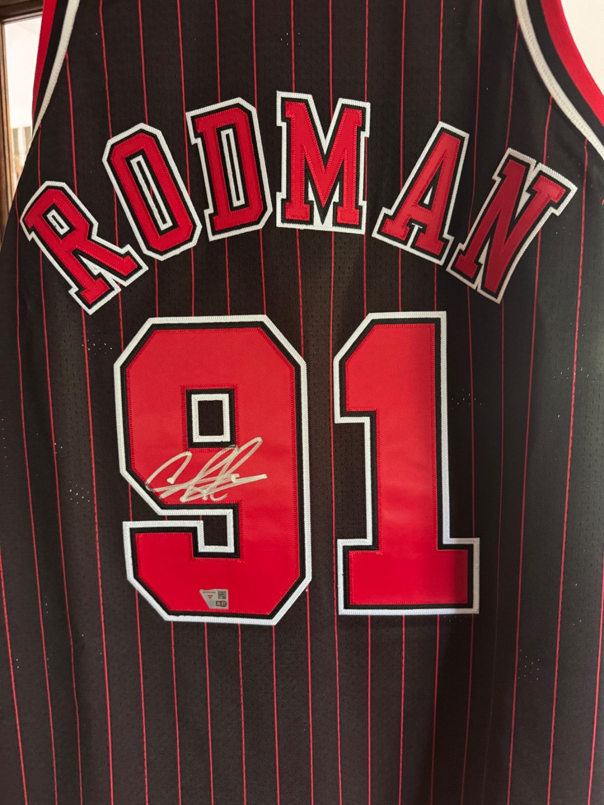 Dennis Rodman Chicago Bulls Autographed Black Pinstripe Mitchell & Ness 1996-97