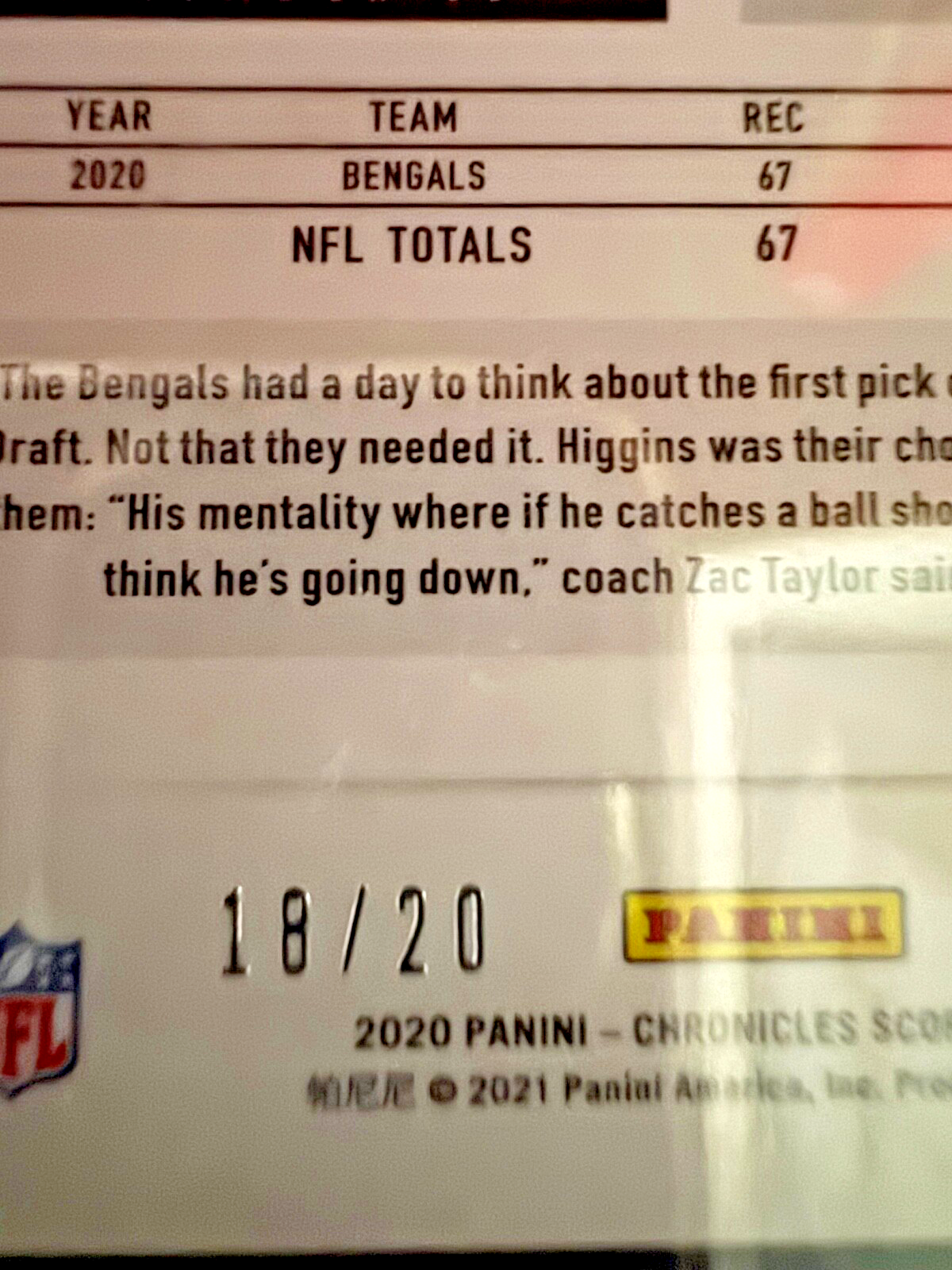 2020 Panini Chronicles Red Zone 18/20 Tee Higgins SGC 9.5 Bengals Rookie RC