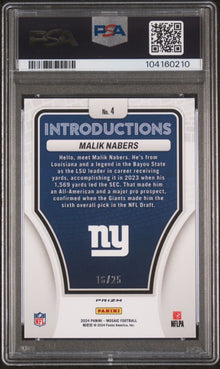 2024 Mosaic Malik Nabers Introductions White 16/25 PSA 9 POP 3 (none higher) RC 