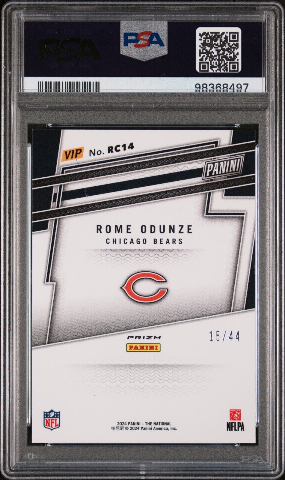 2024 NATIONAL ROME ODUNZE VIP GOLD ROOKIES |  #15/44 PSA 8 (RC) JERSEY MATCH