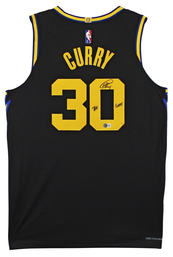 Stephen Curry Signed Warriors Nike Jersey Inscribed "The Goat" (Beckett)