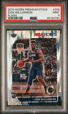 2019-20 NBA Hoops Premium Stock - Zion Williamson #258 Flash Prizm (RC) PSA 9