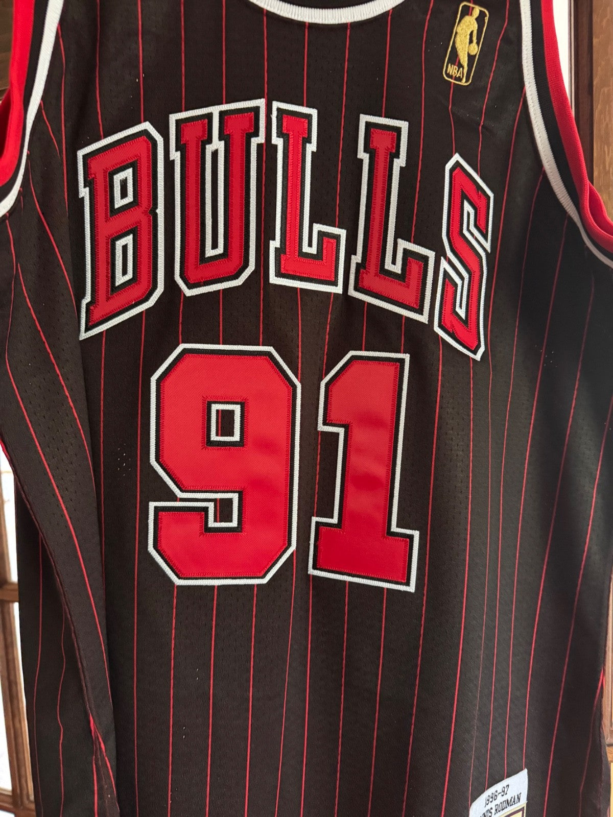 Dennis Rodman Chicago Bulls Autographed Black Pinstripe Mitchell & Ness 1996-97