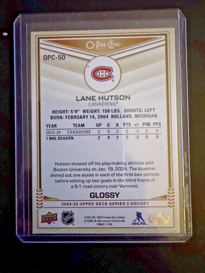 2024-25 Upper Deck O-Pee-Chee Glossy Lane Hutson Gold OPC-50