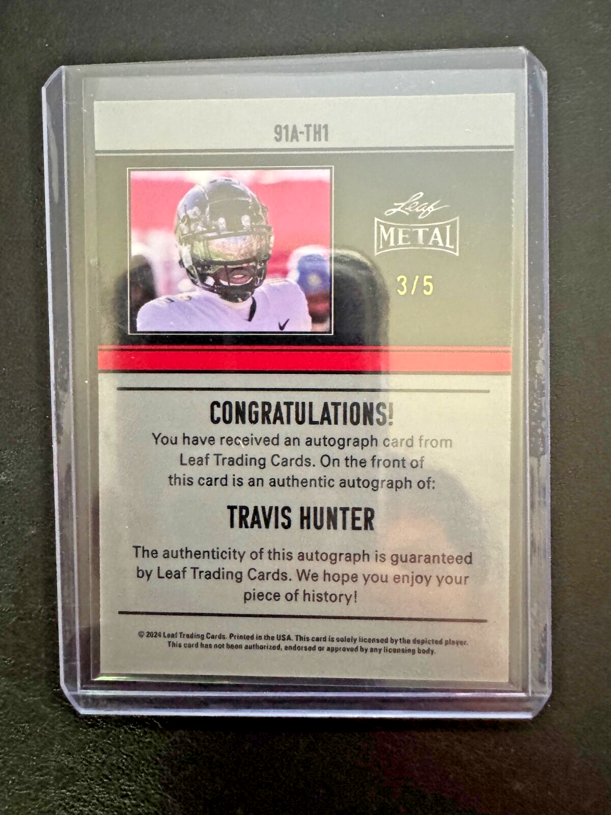 2024 Leaf Metal Travis Hunter Autograph 3/5 #2 NFL Pick