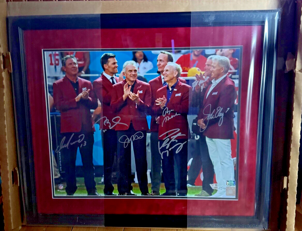 Tom Brady Payton Manning John Elway Joe Montana + 3 QB Legends Signed Picture LE