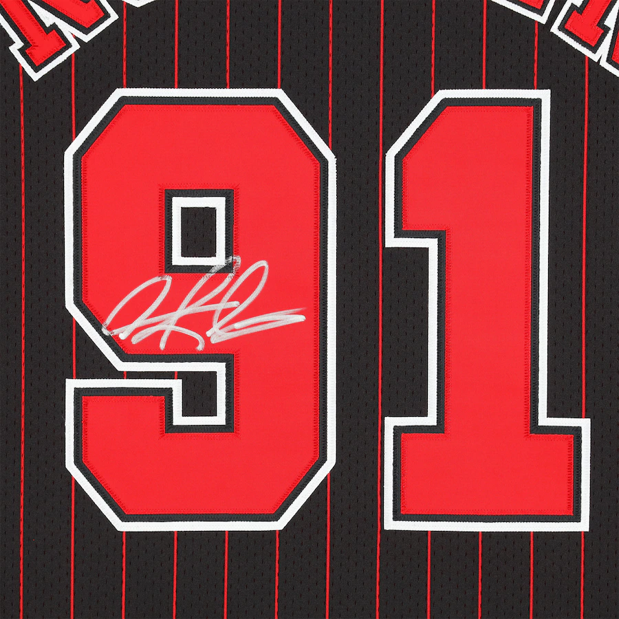 Dennis Rodman Chicago Bulls Autographed Black Pinstripe Mitchell & Ness 1996-97