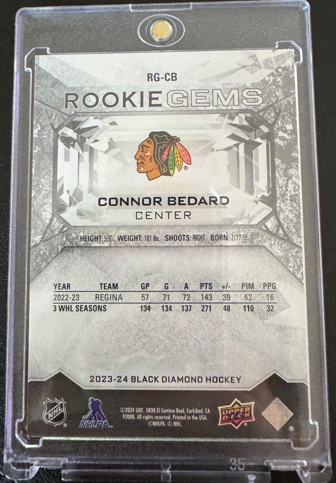 2023-24 Connor Bedard Black Diamonds Rookie Gems 362/399