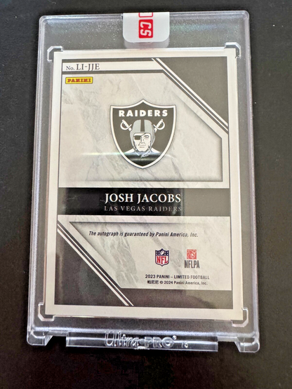 2023 Josh Jacobs Limited Ink-Ruby Spotlight 13/25 Auto #LIJJE Panini Encased