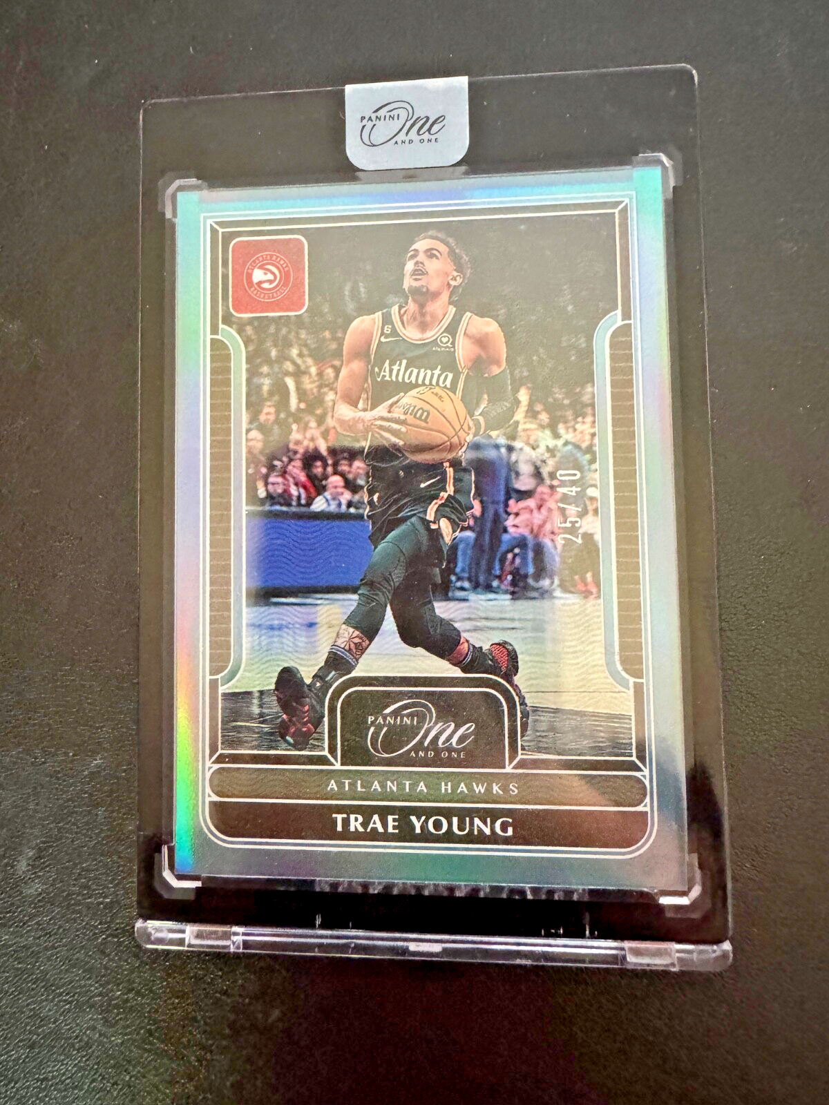 2022-23 Panini One and One Trae Young #33 Blue 25/40 Encased