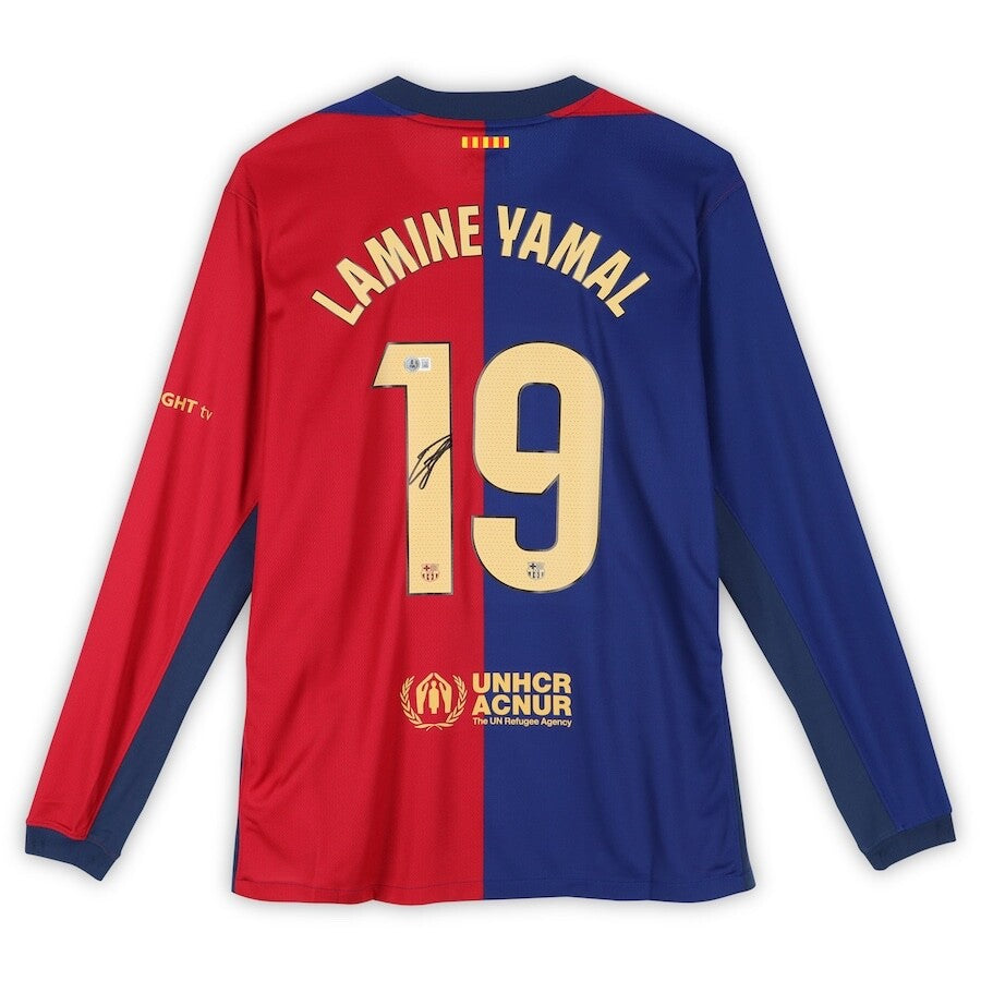 Lamine Yamal FC Barcelona Signed 2024-25 Red and Blue Long Sleeve Nike Jersey
