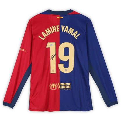 Lamine Yamal FC Barcelona Signed 2024-25 Red and Blue Long Sleeve Nike Jersey