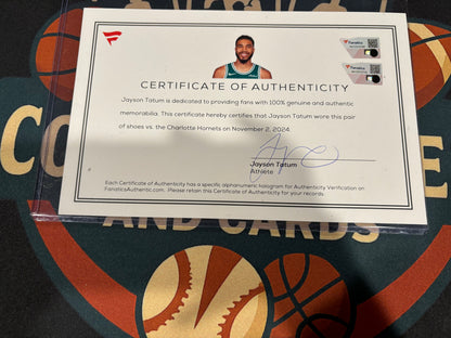 Jayson Tatum Game Worn / Dual Signed / Player Authenticated Sneakers - 11/02/2024 (29 PTS) Fanatics Authentic