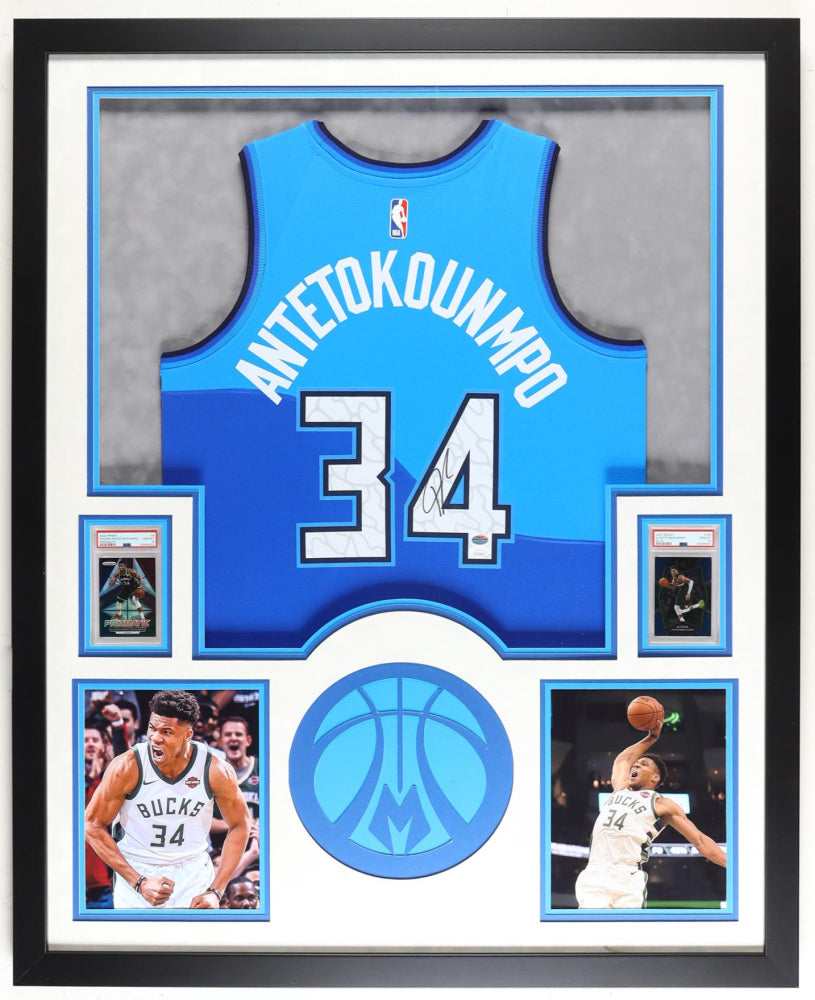 Giannis Antetokounmpo Signed Framed Bucks LED Backlit Jersey Display 2 PSA